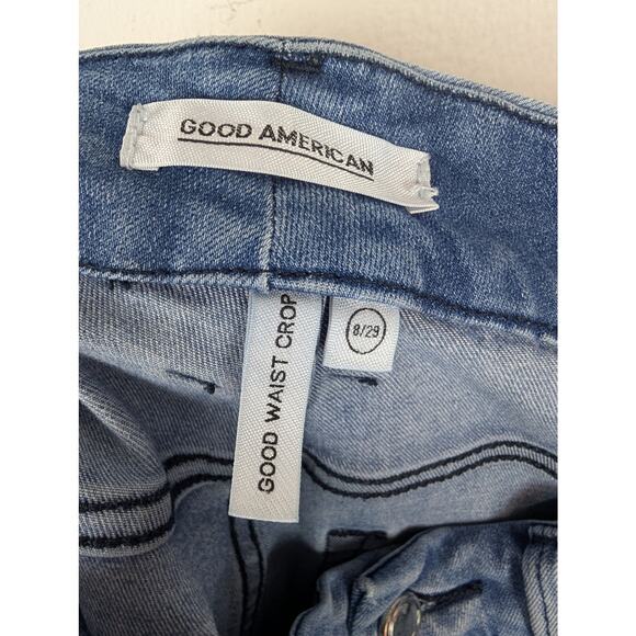 Good American Jeans Good Waist Crop Skinny Distressed Stretch Blue Size 8 29 - Picture 7 of 11
